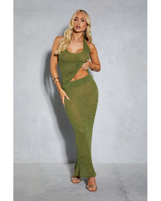 MissPap Green Sheer Knit High Waisted Fishtail Maxi Skirt