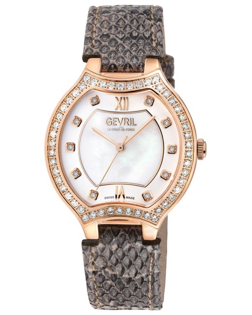 Gevril Gray Lugano Swiss Diamond Mop Dial Genuine Italian Handmade Leather Watch