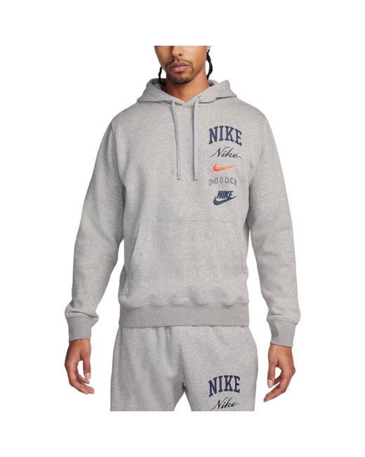 Nike Gray Hoodie Varsity Stacked Swoosh Pullover New Casual Cotton Hooded for men