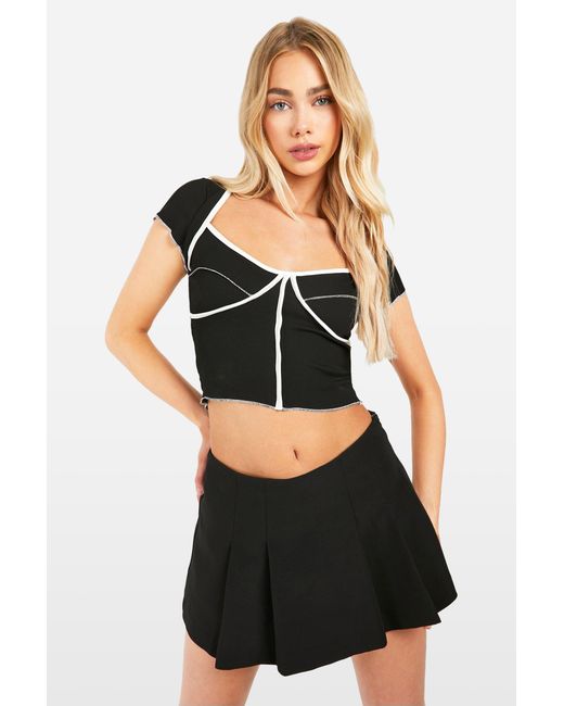 Boohoo Black Contrast Exposed Seam Rib Cap Sleeve Corset
