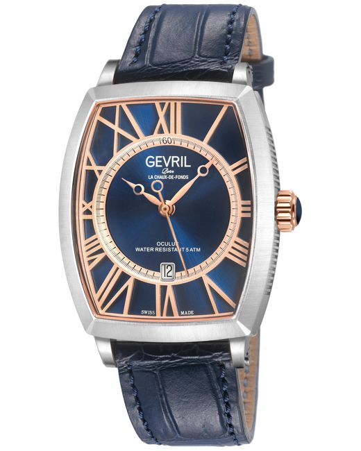 Gevril Blue Automatic Oculus Swiss Made Sellita Sw200 Movement Two Layered Dial, Leather Watch for men