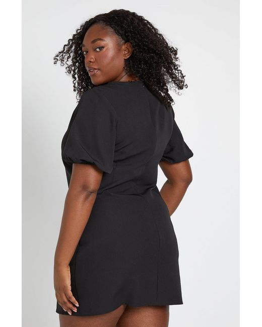Boohoo Black Plus Tailored Puff Sleeve Shift Dress