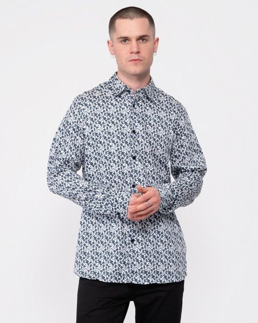 Ted Baker Blue Capua Long Sleeve Small Floral Shirt /, Size: L for men