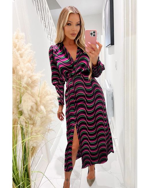 AX Paris Multicolor Multi Printed Long Sleeve Wrap Top Midi Dress