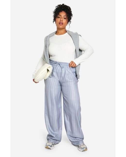 Boohoo Blue Plus Stripe Woven Drawstring Trousers