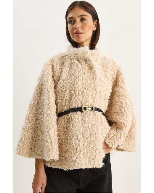 Bianco Lucci Natural Oversize Plush Coat With Jacket Collar