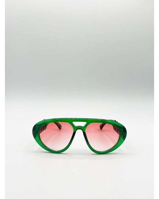 SVNX Green Chunky Aviator Sunglasses