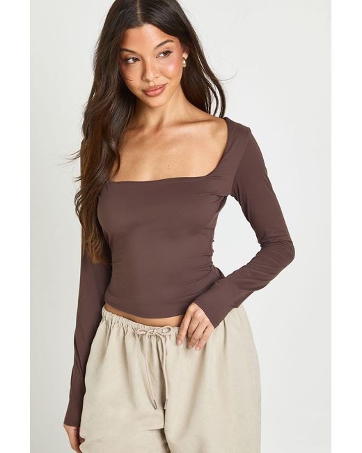 Boohoo Brown Tall Second Skin Square Neck Long Sleeve Top