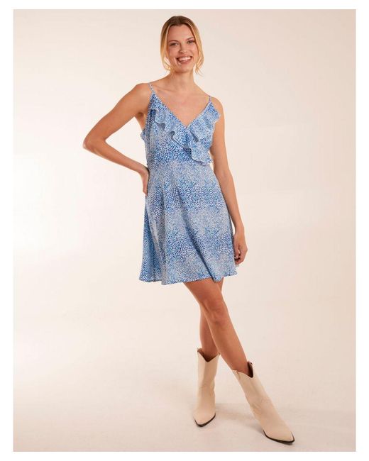 Blue Vanilla Blue Ruffle Wrap Front Cami Mini Dress