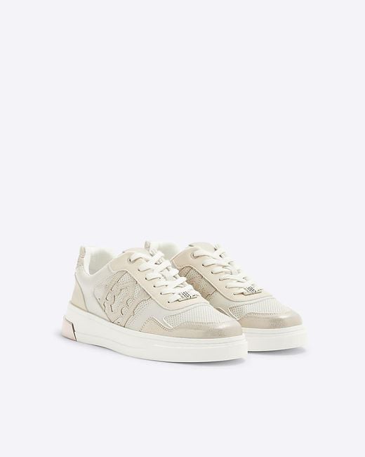 River Island White Trainers Lace Up Ri Heel Clip Pu