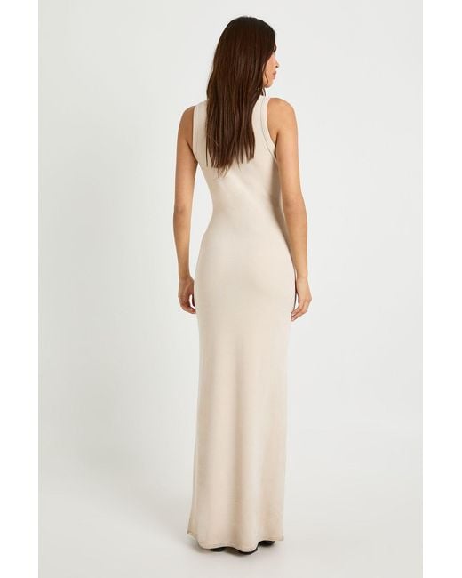 Boohoo White Ribbed Sleeveless High Neck Maxi Dress