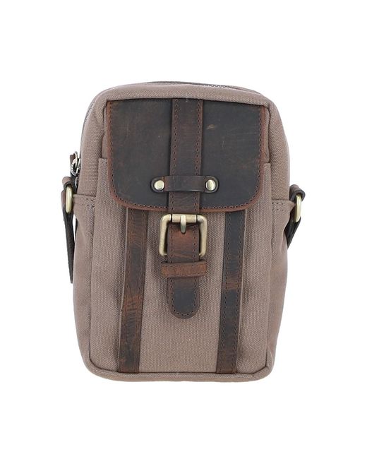 Fenland Sheepskin Gray Exquisite Real Leather X Canvas Body Bag for men