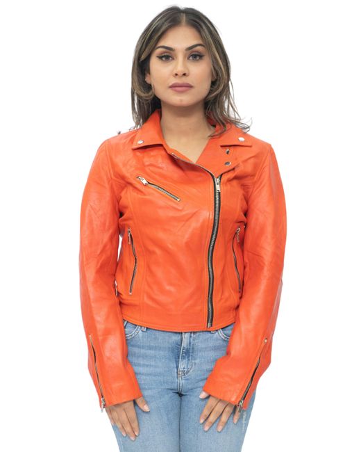 Infinity Leather Orange Classic Biker Brando Jacket-Baku