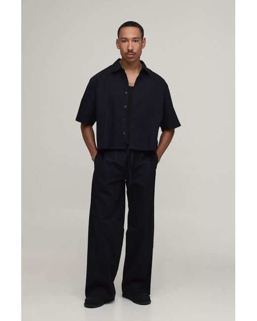 BoohooMAN Blue Cropped Boxy Oversized Shirt & Baggy Trouser Set for men