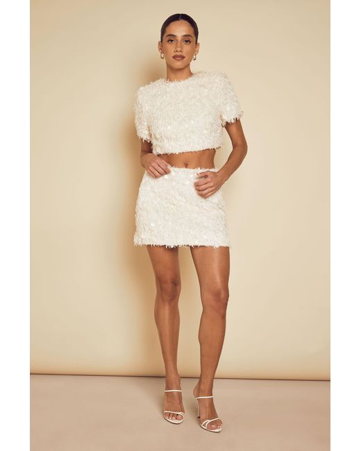 MissPap Natural Textured Fluffy Sequin Mix Mini Skirt