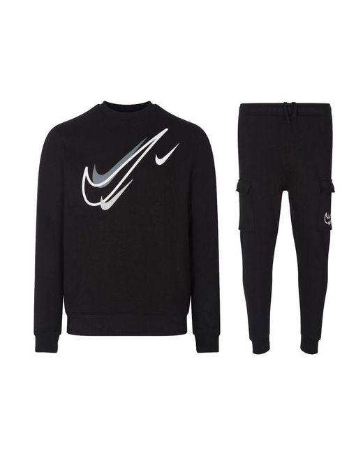 Nike Black Sportswear Multi Swoosh Graphic Fleece Tracksuit Set for men