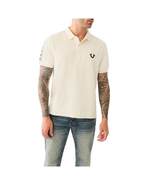 True Religion Natural Polo Shirt Ss Damask Velour Pique Top for men