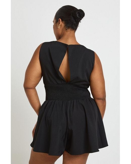 Boohoo Black Plus Shirred Waist Playsuit