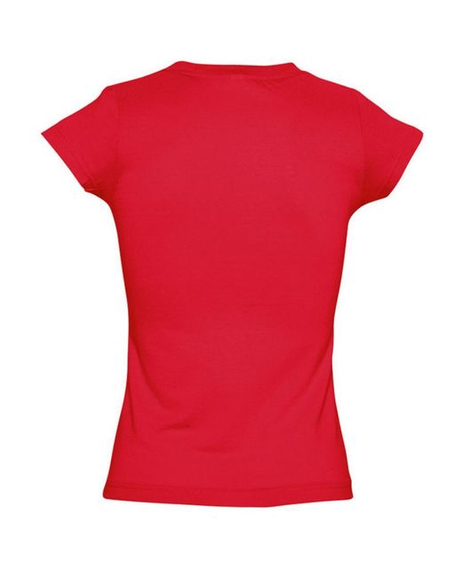 Sol's Red Ladies Moon V Neck Short Sleeve T-Shirt Cotton
