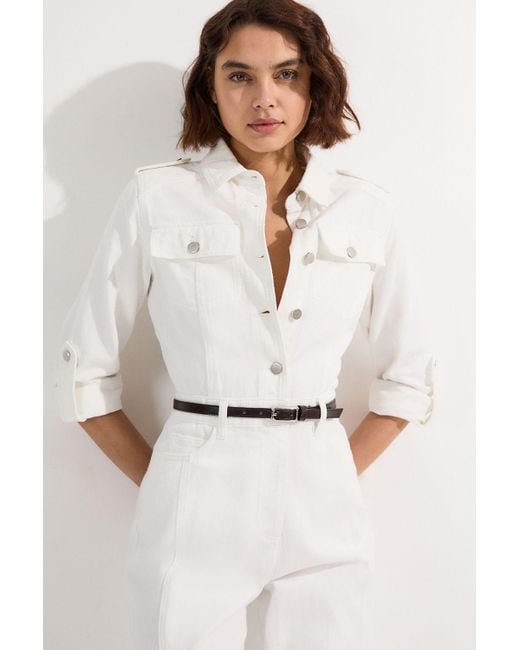 Karen Millen White Denim Boiler Jumpsuit