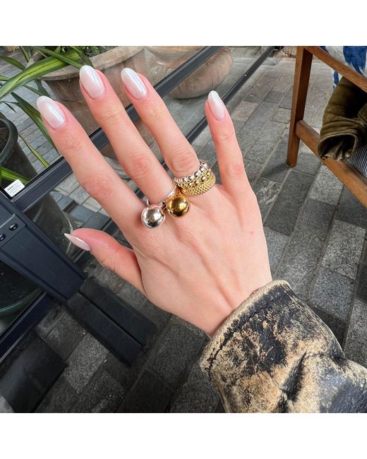 SEOL + GOLD Metallic 18Ct Plated Beaded Dot Ring Sterling