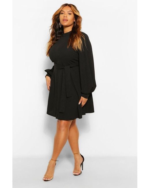 Boohoo Black Plus High Neck Blouson Sleeve Skater Dress
