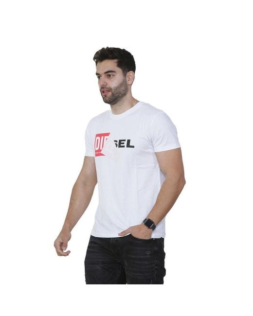 DIESEL White Double Logo Short Sleeve T Shirt for men