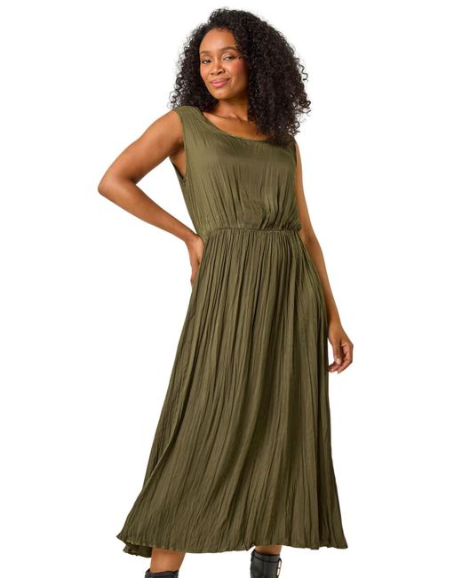 Roman Green Petite Crush Pleat Midi Dress