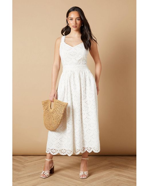 Oasis Natural Embroidered Broderie Midi Dress