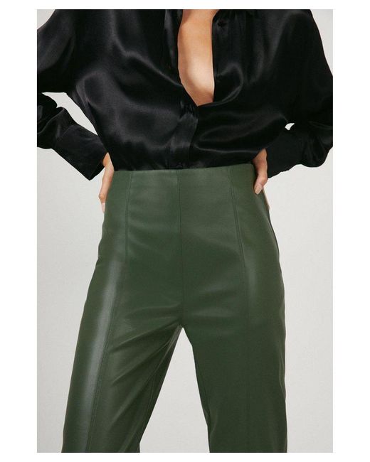 Warehouse Green Cropped Slim Faux Leather Trouser