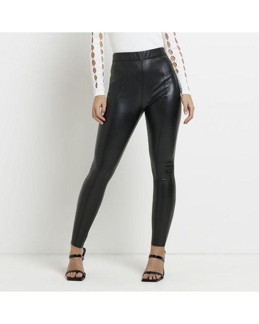 River Island Skinny Trousers Petite Black Faux Leather