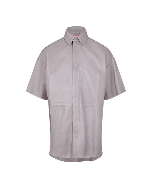 DIESEL Gray Faux Leather Short-Sleeved T-Shirt (Frost) for men