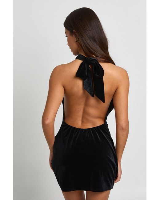Boohoo Black Petite Velvet High Neck Mini Dress