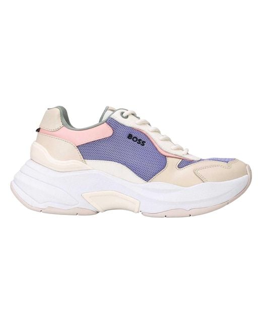 Boss Blue Ladies Noa Leather Trainers
