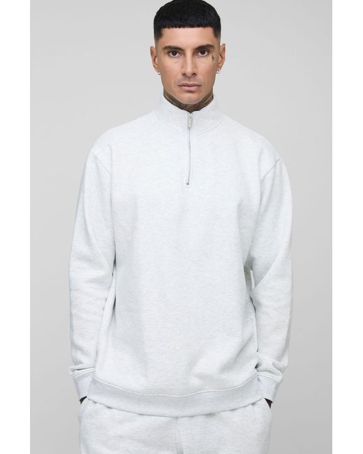 BoohooMAN White Tall Basic Oversized Quarter Zip Funnel Neck Sweatshirt for men