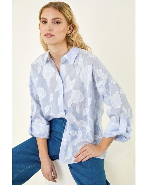 Roman Blue Floral Jacquard Buttoned Shirt