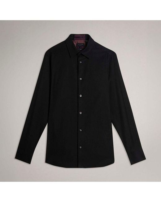Ted Baker Lecce Shirt Met Lange Mouwen En Gestreepte Textuur In Zwart Voor in het Black voor heren