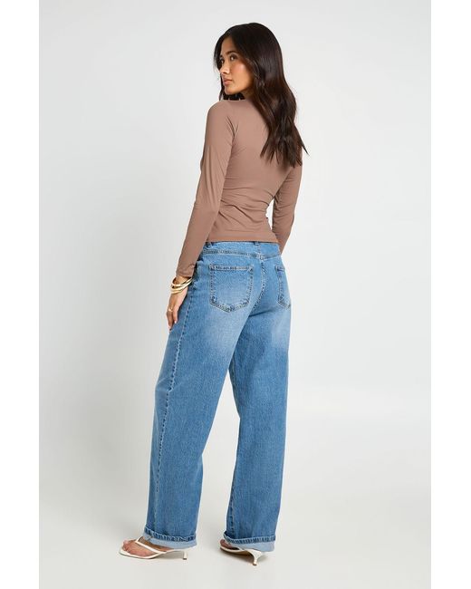 Boohoo Blue Second Skin Crew Neck Long Sleeve Top