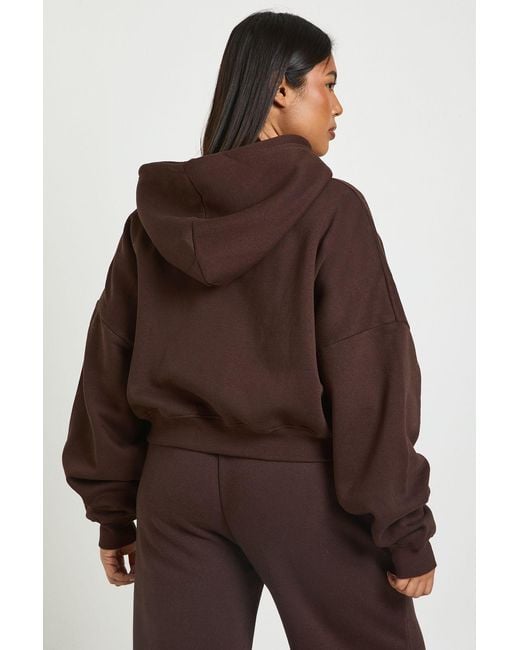 Boohoo Brown Plus Core Basic Boxy Balloon Sleeve Oversized Zip Through Hoodie