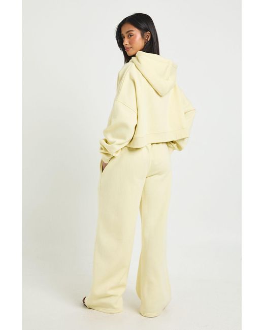 Boohoo Yellow Petite Deep Hem Crop Top 3 Piece Hooded Tracksuit