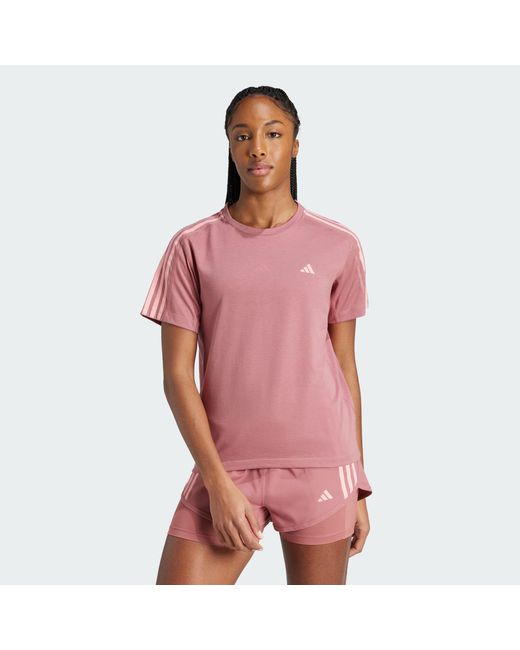 Adidas Originals Pink Own The Run 3-Stripes Tee