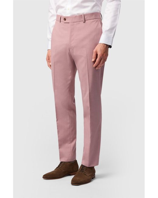 Antique Rogue Pink Flat Fronted Plain Slim Fit Suit Trousers for men