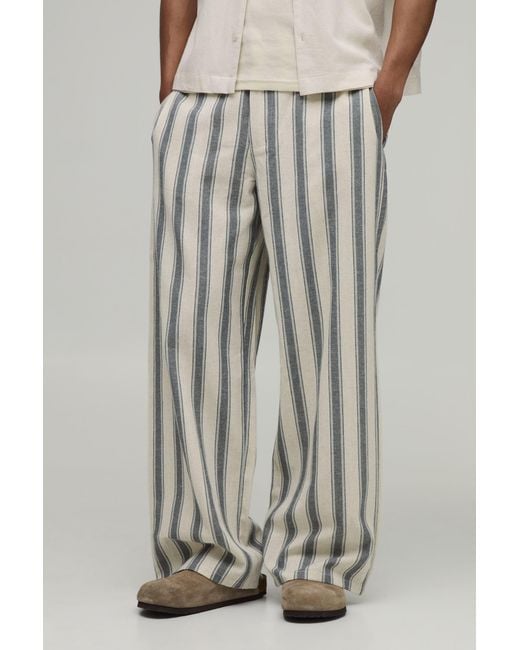 BoohooMAN Multicolor Wide Leg Stripe Linen Look Trouser for men