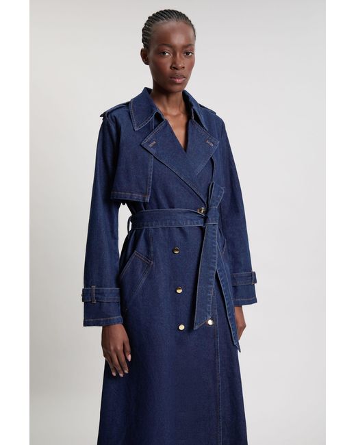Karen Millen Blue Denim Belted Trench Coat