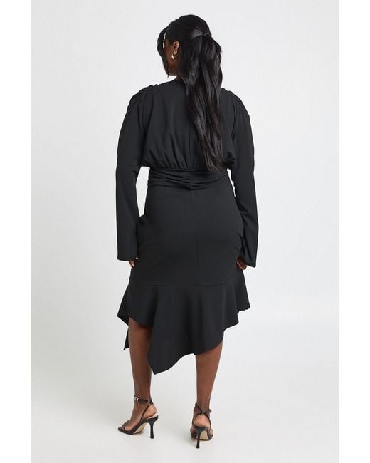 Boohoo Black Plus Asymmetric Plunge Midi Dress