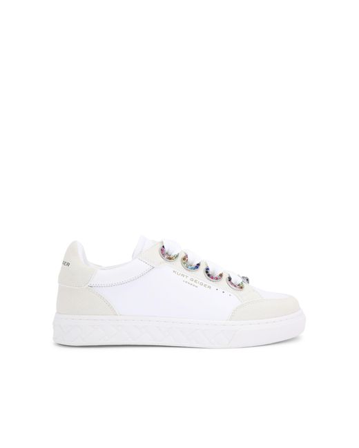 Kurt Geiger White Leather Kensington Eyelet Slim Sneakers
