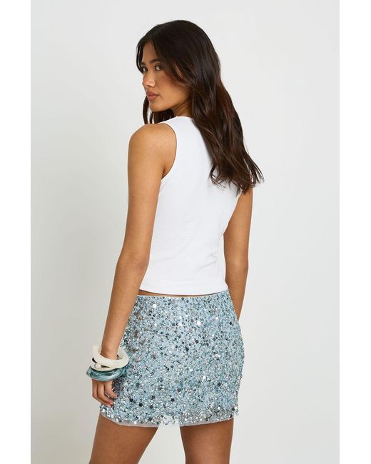 Boohoo Blue Beaded Sequin Mini Skirt