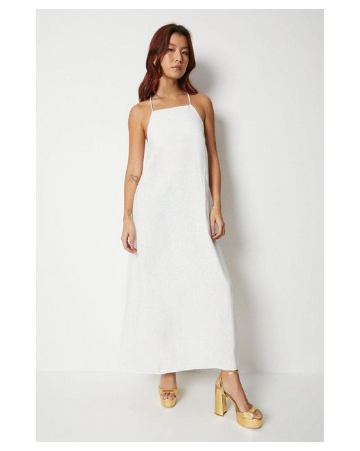 Warehouse White Linen Strappy Maxi Dress