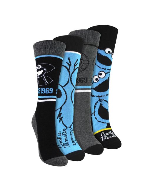Cookie Monster Blue 4 Pairs Cotton Novelty Socks for men
