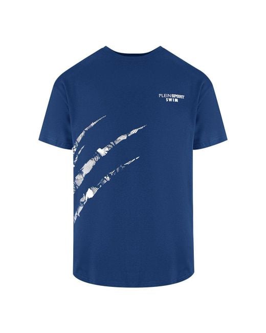 Philipp Plein Blue Scratch Logo T-Shirt for men